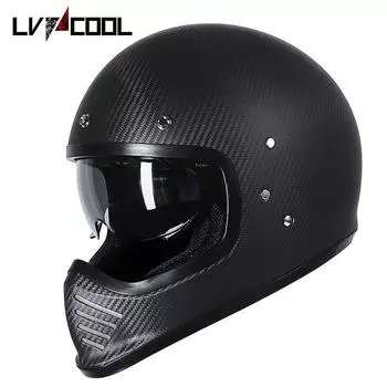 Lvcool Kart Racing Полный шлем Винтажный шлем мужской и женский мотоцикл Harley Мотоцикл Круиз из углеродного волокна Полный шлем из углеродного волокна 2XL чёрный