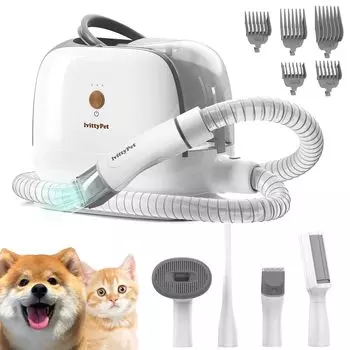 lvittyPet Машинка для стрижки домашних животных Пылесос для груминга 2 л 13 кПа для собак 5 в 1 3 уровня регулировки Машинка для стрижки кошек Удаление линяющей шерсти Пылезащитная чашка Предотвращает