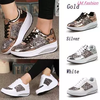 LW женские женские кроссовки на танкетке с блестками Shake модная спортивная обувь для девочек 35