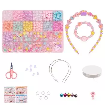 LWMINGALG Bead Craft Kids Примерно 500 24 Роскошный футляр для хранения ролевых игрушек своими руками Включен в набор, Комплект, Детский браслет, Ювелирные изделия, Детали, Типы,