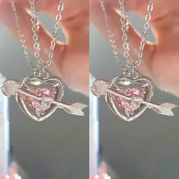 LWN розовое ожерелье с пирсингом в виде сердца с одной стрелой, ожерелье «Любовь», браслет, комплект из двух предметов, светлый цвет, роскошное ожерелье с подвеской, женский подарок None