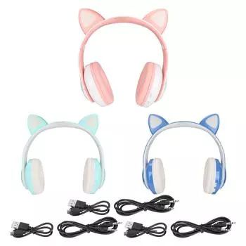 LXB39C Детские наушники Bluetooth 5.0 складные беспроводные светящиеся музыкальные наушники с кошачьими ушками для детей Water Green Water Green