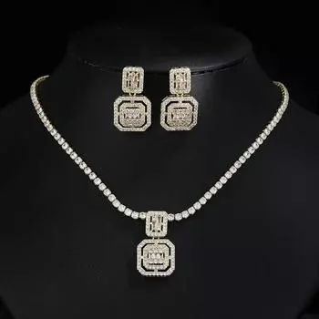 LXOEN геометрические квадратные серьги ожерелье блестящий цирконий Кристалл модный комплект ювелирных изделий для женщин подарок на вечеринку
