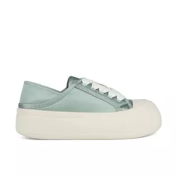 [+ LY] Sakura Street~ Round Head Silk Satin Thick-soled Lace-up Casual Shoes Women s Board Shoes 35