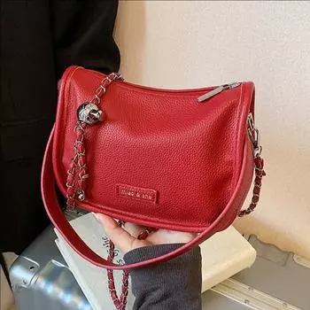 Lychee Pattern Chain Versatile Underarm Bag Women S Niche Design Soft Leather Texture Shoulder Messenger Bag красный
