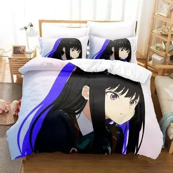 Lycoris Recoil Постельное белье Комплект односпальных и односпальных кроватей размера «queen-size» Комплект постельного белья для взрослых и детей, комплект простыней с 3D-аниме 70x133cm 2pcs