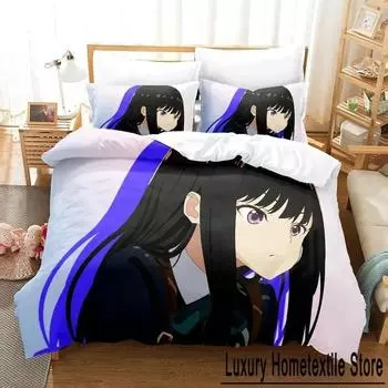 Lycoris Recoil Постельное белье Комплект односпальных и односпальных кроватей размера «queen-size» Комплект постельного белья для взрослых и детей, комплект простыней с 3D-аниме 70x133cm 2pcs