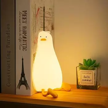 Lying Flat Duck Night Light Silicone Cute Light Up Yellow Duck 3-Level Bedside Desk Touch Night Lamp Baby Kids Room Kawaii Decor жёлтый