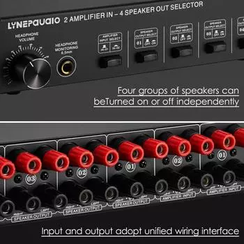LYNEPAUAIO 2 в 4, переключатель выбора динамиков, 4-зонный усилитель и переключатель динамиков с громкостью чёрный
