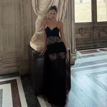 LYRIA Элегантное длинное платье-халтер с кружевной отделкой для женщин, сексуальное, с открытой спиной, прозрачное, женские платья для вечеринок, шикарные вечерние платья для леди S