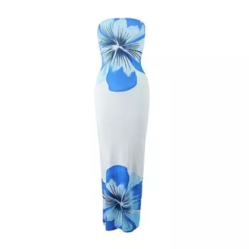LYRIA Облегающее платье с цветочным принтом, с открытыми плечами, без рукавов, с открытой спиной, элегантное платье для вечеринки, клуба S