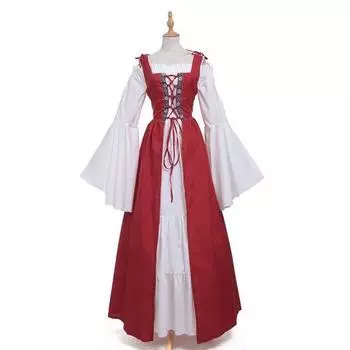 LYRIA Женский средневековый костюм эпохи Возрождения для косплея, верхнее платье, жилет, платье викторианской принцессы, стимпанк, на бретелях, большого размера M красный