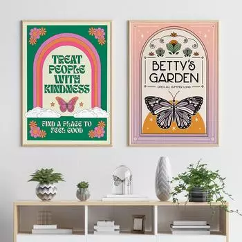 Lyrics Poster Treat People With Kindness Prints Betty s Garden Flower Butterfly Canvas Painting Nordic Wall Picture Home Decor 21x30cm No Framed