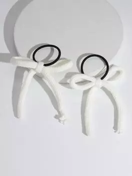 Lystrfac 2 шт./набор резинки-скранчи с бантом для женщин и девочек, мягкие мохеровые вязаные ленты для волос, эластичная повязка для волос, женские аксессуары для волос