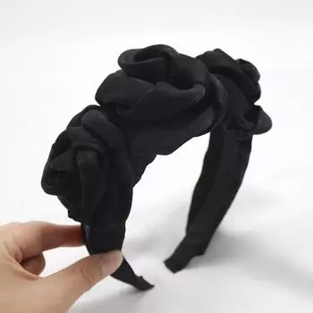 Lystrfac Цветочный Декор Бархатная Повязка на Голову для Женщин Дикая Винтажная Обруч для Волос Красная Черная Повязка на Голову Ободок Головные Уборы Аксессуары для Волос