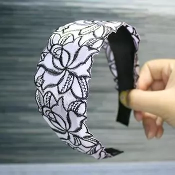 Lystrfac Корейская Новая Мода Ручная Вышивка Повязка на Голову для Женщин Простая Тканевая Кружевная Повязка Широкий Цветок Аксессуары для Волос