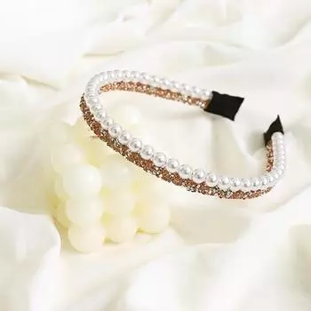 Lystrfac Модная повязка на голову со стразами и жемчугом для женщин, двойная, блестящая, женская, модный обруч для волос, аксессуары для волос