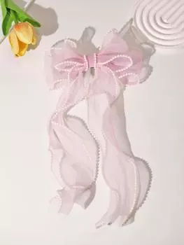 Lystrfac Модный сетчатый бант для волос с жемчугом для женщин, лента, жемчужная заколка, простая верхняя клипса, женские заколки для волос, женские аксессуары для волос