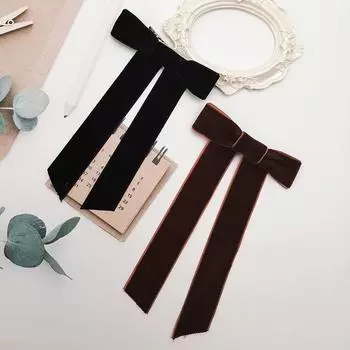 Lystrfac Винтажные черные бархатные заколки-банты для волос для женщин, длинная лента, заколка для волос, простая верхняя заколка, женские заколки для волос, аксессуары для волос