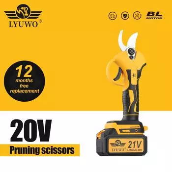 LYUWO 30 мм 20 В бесщеточная зарядка беспроводные ножницы для обрезки, электрический инструмент для ремонта посадки фруктовых деревьев, с использованием батареи MT EU