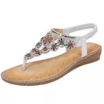 LYW-6 Новые босоножки со стразами в стиле бохо 2025 года, повседневные и удобные, латексные, массажные, на толстой подошве, большого размера 36 небесно-голубой