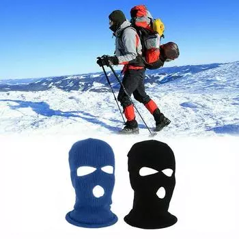 Лыжная маска с полным лицом, шапка с 3 отверстиями, тактическая ветрозащитная вязаная шапка CS, зимние теплые шапки унисекс One Size синий