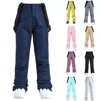 Лыжные брюки с лямками для мужчин и женщин, теплые однобортные и двухбортные лыжные брюки L чёрный