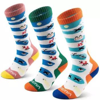 Лыжные носки из мериносовой шерсти для детей, зимние носки длиной до колена для мальчиков и девочек, комплект из 3 пар, зеленые, оранжевые, розовые, розовые, S [WEIERYA] Детские шерстяные носки