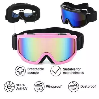 Лыжные очки с защитой от запотевания для зимних видов спорта на открытом воздухе, для езды на мотоцикле, ветрозащитные очки с защитой от ультрафиолета, горнолыжные очки со 100% защитой от ультрафиолета розовый