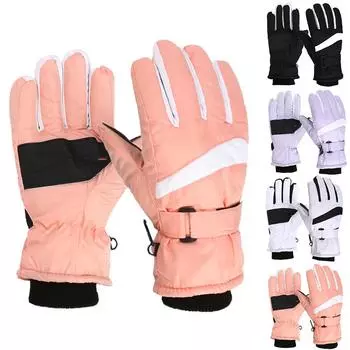 Лыжные перчатки для взрослых, велосипедные перчатки, зимние теплые перчатки для альпинизма, водонепроницаемые One Size чёрный