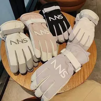 Лыжные перчатки для женщин на осень и зиму с розовыми буквами, простые и милые, плюс бархат и утолщение, для студентов, чтобы согреться во время катания average size