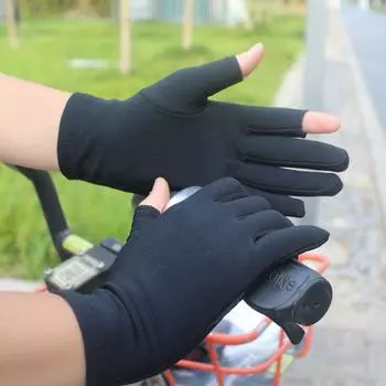 Лыжные перчатки-подкладки Лыжные перчатки-подкладки Теплые Нескользящие перчатки С открытыми пальцами Тонкий Вельвет Эластичные Вождение Черный Серый Палец No Non Slip no velvet male Black