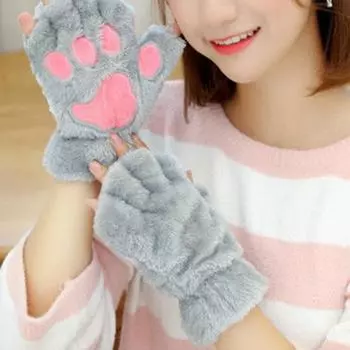 Лыжные перчатки, популярные мягкие лыжные перчатки с защитой рук, зимние плюшевые перчатки с рисунком кошачьей лапы, лыжные перчатки, аксессуары для костюмов хаки