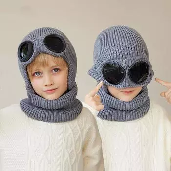 Лыжный Детский Зимний Комплект Шапки Шарфа Детская Шапочка Очки Защита Ушей Детские Шапки Для Девочек Мальчиков белый