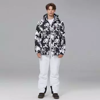 Лыжный костюм для мужчин, комплект из куртки и брюк с капюшоном, водонепроницаемый ветрозащитный зимний комбинезон, мужское утепленное теплое зимнее пальто для катания на лыжах и сноуборде tops S/pants M