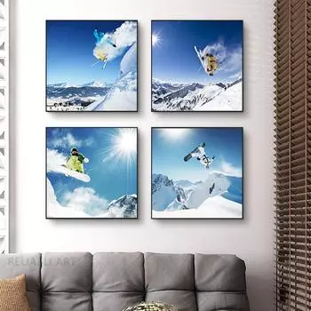 Лыжный спорт, холст, картина, настенное искусство, снежный горный пейзаж, фотографии, Настенный декор, современное украшение для гостиной, дома, Куадрос 20x20cm No Framed