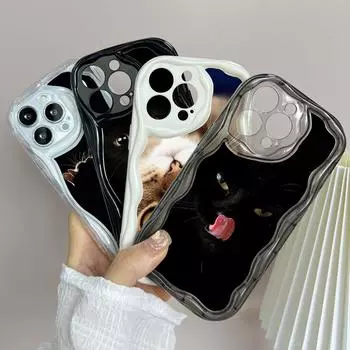 LZ10, прозрачные мягкие волнистые чехлы для телефонов с языком тела кота для iPhone 15 13 Pro Max 12 mini 14 8 Plus XS Max XR 6, защитная задняя крышка for iPhone 6/6s