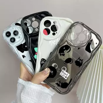 LZ11 кот, милый художественный дизайн, прозрачные мягкие волнистые чехлы для телефонов для iPhone 15 13 Pro Max 12 mini 14 8 Plus XS Max XR 6, защитная задняя крышка for iPhone 6/6s