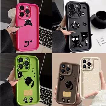 LZ12 cat милый мультяшный силиконовый чехол для телефона iPhone 11 13 14 15 16 Pro Max 7 8 16 Plus 12 mini XS Max XR противоударный задний чехол for iPhone 5/5s