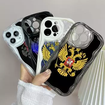 LZ15 Эмблема России дизайн Прозрачные мягкие волнистые чехлы для телефонов для iPhone 15 13 Pro Max 12 mini 14 8 Plus XS Max XR 6 Защитная задняя крышка for iPhone 6/6s