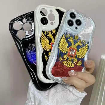 LZ15 Эмблема России дизайн Прозрачные мягкие волнистые чехлы для телефонов для Samsung S24 S23 Ultra S20 FE A54 A14 A52s A51 S10 Huawei Honor 90 Защитная задняя крышка Samsung A02/M02