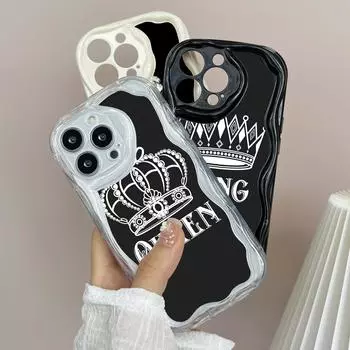 LZ17 King Queen пара влюбленных прозрачные мягкие волнистые чехлы для телефонов для Xiaomi 11 Lite Redmi Note 13 12 8 Pro 9 12C Infinix Smart 8 Tecno Защитная задняя крышка Xiaomi Poco M2