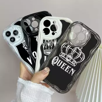 LZ17 King Queen пара влюбленных прозрачные мягкие волнистые чехлы для телефонов для iPhone 15 13 Pro Max 12 mini 14 8 Plus XS Max XR 6 Защитная задняя крышка for iPhone 6/6s