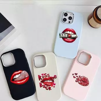 LZ21 Lips kiss design art мягкий чехол для телефона Samsung S24 Ultra S23 Plus S21 A16 A54 A34 A05s A06 Infinix Hot 40 30i защита объектива противоударный чехол Samsung A02