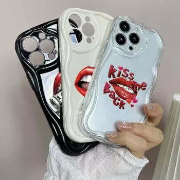 LZ21 Lips kiss design art Прозрачные мягкие волнистые чехлы для телефонов Samsung S24 S23 Ultra S20 FE A54 A14 A52s A51 S10 Huawei Honor 90 Защитная задняя крышка Samsung A02/M02