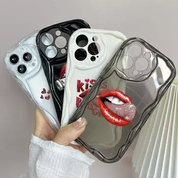 LZ21 Lips Kiss Design Art Прозрачные мягкие волнистые чехлы для телефонов для iPhone 15 13 Pro Max 12 mini 14 8 Plus XS Max XR 6 Защитная задняя крышка for iPhone 6/6s