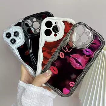 LZ23 Губы поцелуй Сердце дизайн искусство Прозрачные мягкие волнистые чехлы для телефонов для iPhone 15 13 Pro Max 12 mini 14 8 Plus XS Max XR 6 Защитная задняя крышка for iPhone 6/6s