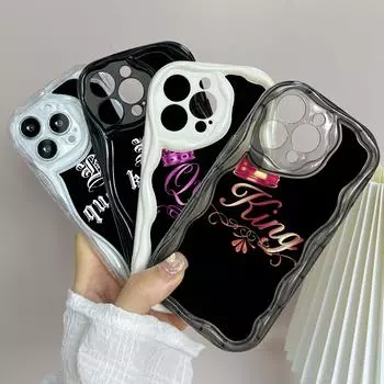 LZ29 Queen King Crown пара прозрачные мягкие волнистые чехлы для телефонов для iPhone 15 13 Pro Max 12 mini 14 8 Plus XS Max XR 6 защитная задняя крышка for iPhone 6/6s