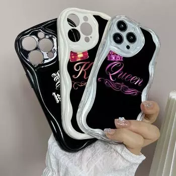 LZ29 Queen King Crown пара прозрачные мягкие волнистые чехлы для телефонов для Samsung S24 S23 Ultra S20 FE A54 A14 A52s A51 S10 Huawei Honor 90 Защитная задняя крышка Samsung A02/M02