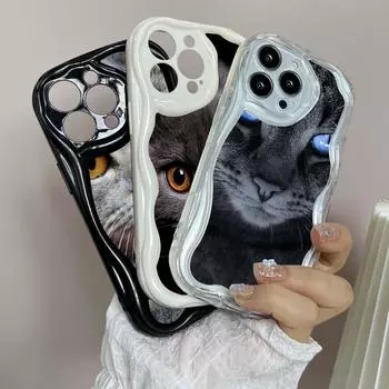 LZ3 Черный Кот Зеленые Глаза Прозрачные Мягкие Волнистые Чехлы Для Телефонов Для Samsung S24 S23 Ultra S20 A54 A14 A52s A51 Huawei Honor 90 Realme OPPO Защитная Задняя Крышка Samsung A02/M02